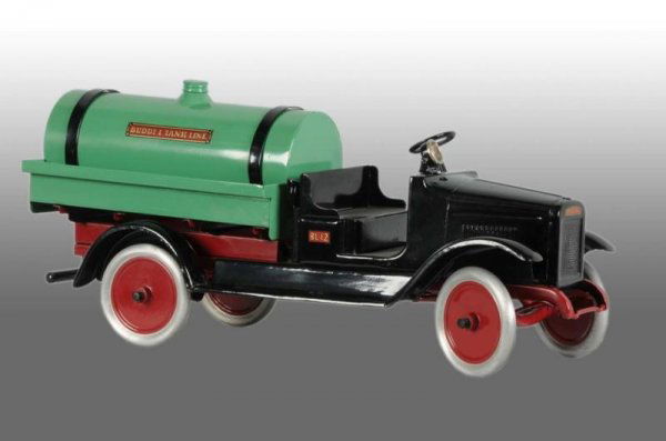 Pressed Steel Buddy L Live Pumper Tank Truck Toy.: Description Circa 1928. Open front cab with mounted spotlight, rear sprinkler bar and live pump mechanism under cab. Very seldom seen or found in any condition. Complete professional restoration to an
