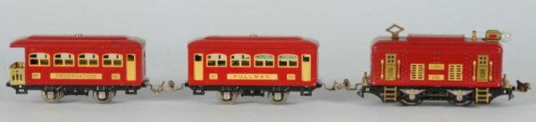 Lionel No. 292 O-Gauge Passenger Train Set.: Description Pre-war. Includes original 292 set box and individual boxes. Set includes a red with yellow trim 248 electric locomotive, and 629 and 630 red with yellow trim passenger cars. Nice clean se