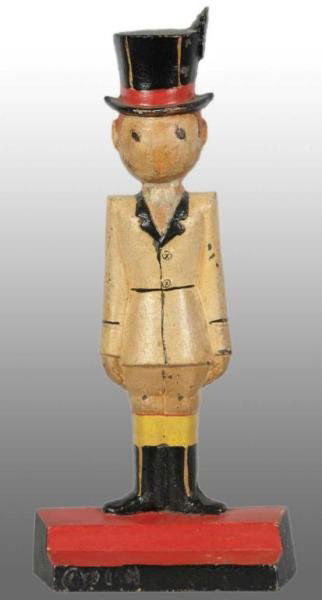 Cast Iron Tiger Doorstop.: Description Made by Hubley. Signed, "(c) Fish, 269". Anne Fish designer. Classic Deco design of man in complete riding attire. Rarest of the Fish series. Red is repainted. Additional touchup. Figural