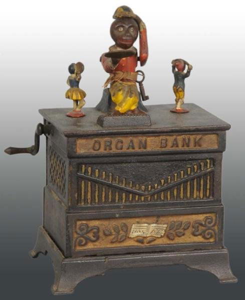 Cast Iron Organ Dancing Boy & Girl Mechanical Ban: Description American. Manufactured by Kyser & Rex. Working. Missing trap but includes original key. Condition (Excellent).