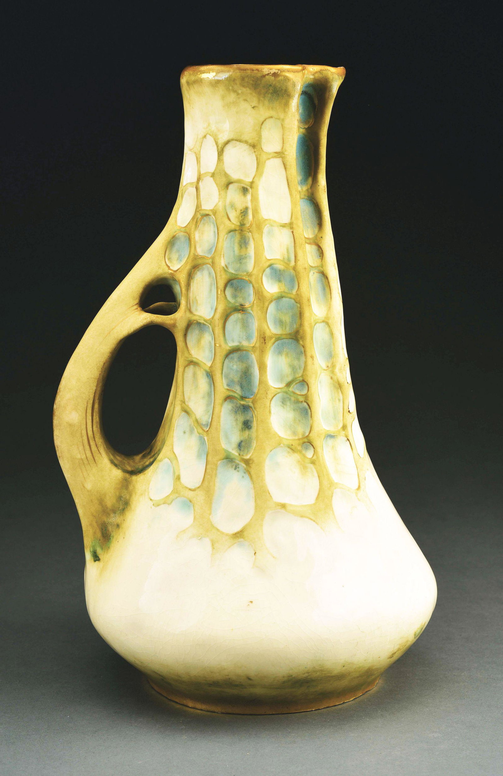 AMPHORA PITCHER.: Matte and high-fired glaze. RSTK monogram, Amphora Oval, impressed "8552-20". 14 - 1/4" high. Condition: (Mint). Dimensions: 14 - 1/4" x 9" x 8 - 1/2".