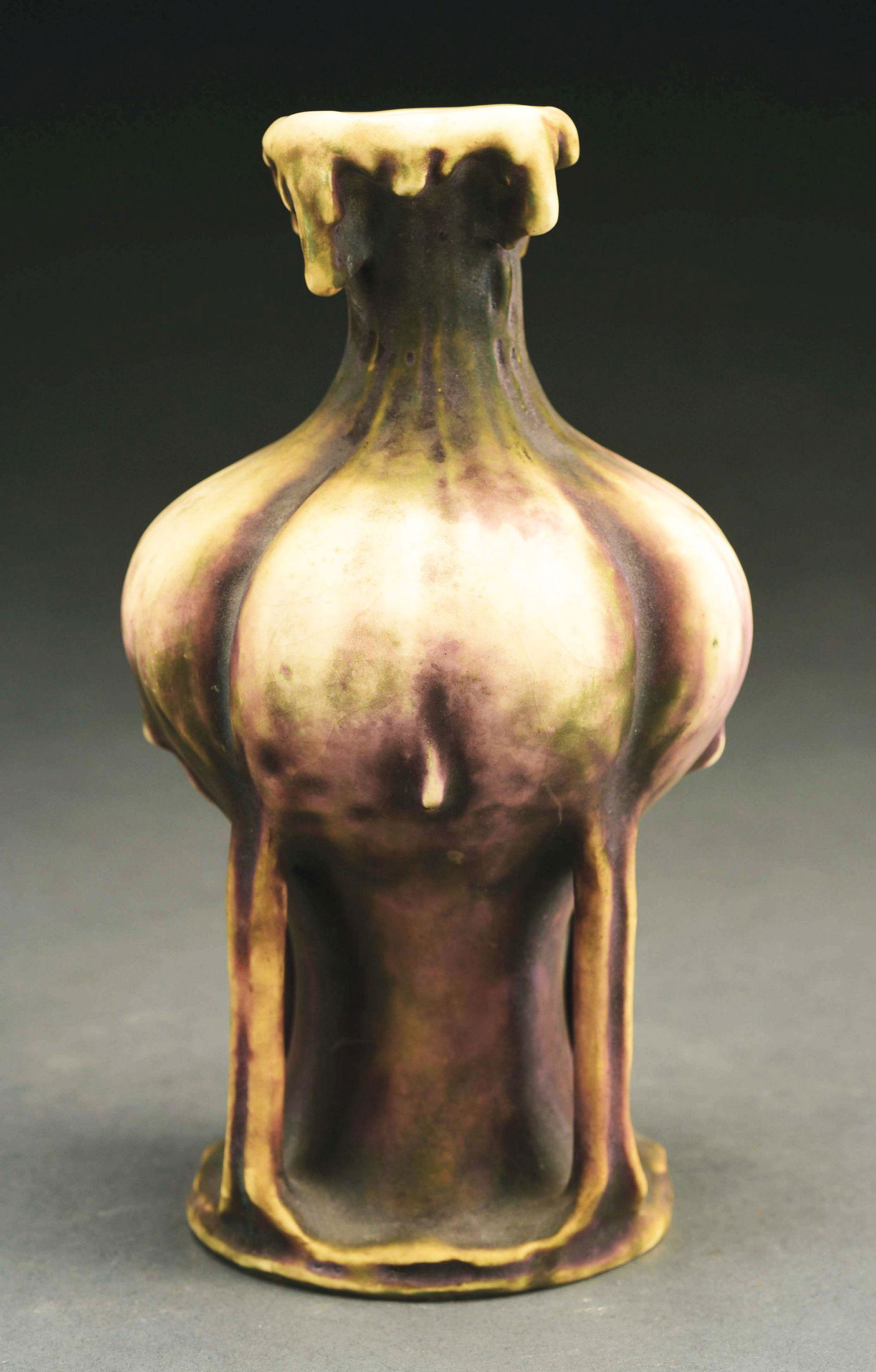 AMPHORA EDDA VASE.: Raised Edda mark, Amphora Oval mark, "3623-1". 7 - 1/2" high. Illustrated in Monsters and Maidens: Collectors Edition, Vreeland, p. 212. Condition: (Mint). Dimensions: 7 - 5/8" x 4 - 1/2" x 4 - 1/2".