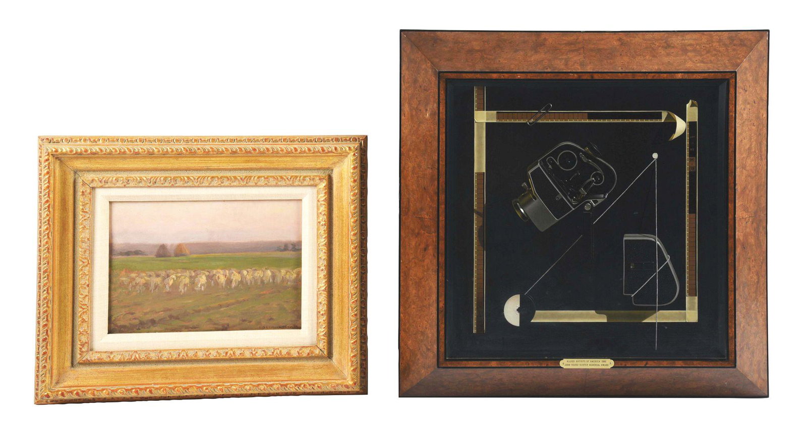 GARY ERBE (AMERICAN, B. 1944). ART IS MY BAG.: Lot includes: "Art is My Bag" oil on canvas by Gary Erbe (b. 1944) of a camera and tape measures. Called the "Master of Levitational Realism", Erbe was awarded the John Young-Hunter Memorial Award fro