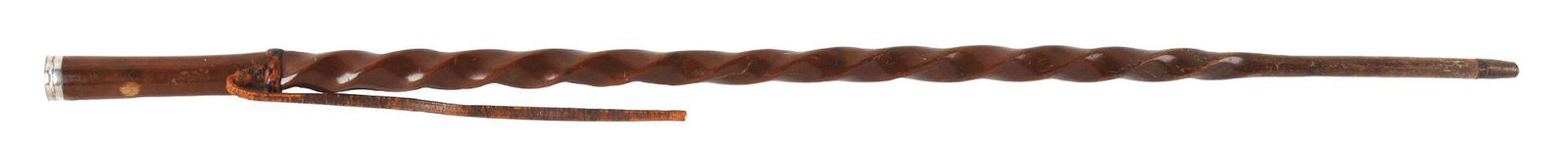 ANTIQUE GADGET OVAL VINIAGRETTE CANE.: Oval vinaigrette cane, engraved "C.T.W. 1806" on top with original leather strap. When opened, there is another lid with holes for perfume. Sponge inside. Oval fruitwood shaft, copper and steel ferrul