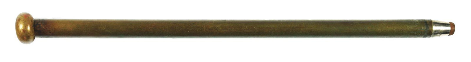 ANTIQUE GADGET MUSIC STAND CANE.: Stamped "The Hamilton Patented Jan'Y 25 1898 November 26 1901", music stand is 45" tall. Brass shaft, brass handle and nickel plated brass & steel ferrule. c. 1880. Condition: (Excellent). Dimensions: