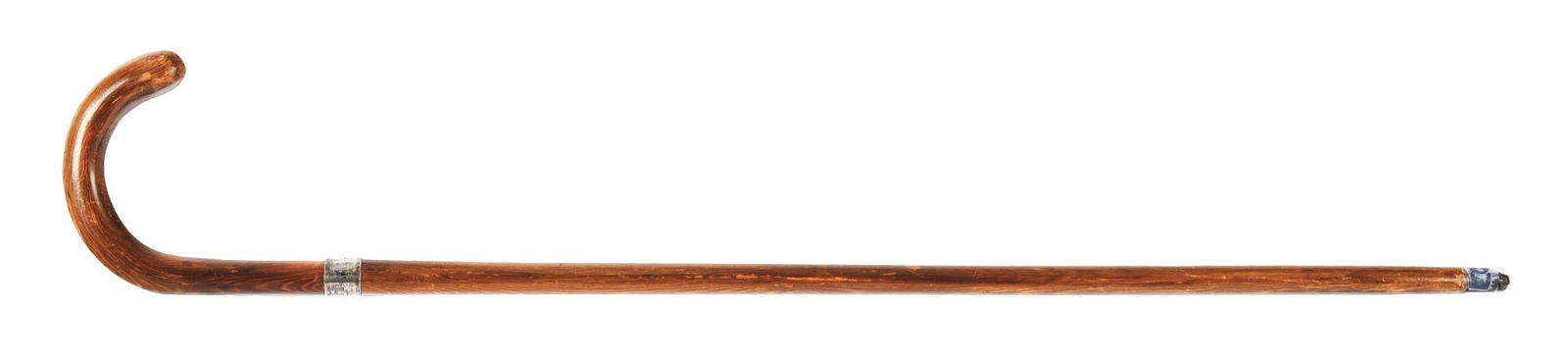 ANTIQUE GADGET TEACHER'S POINTER CANE.: Teachers Pointer Cane, Shepard's crook handle, sterling stamped collar, engraved UNH31. 16" pointer with pencil on the end inside the Chestnut wood shaft. Horn ferrule. c. 1930. Condition: (Excellent)