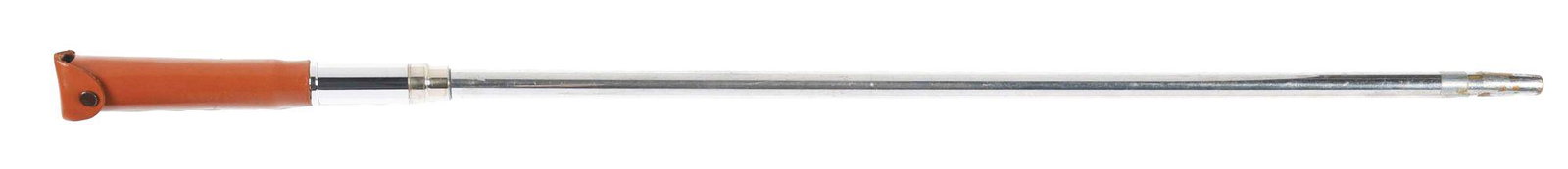 ANTIQUE SYSTEM OTIS KING'S SWORD CANE.: Otis King's Patent #183723 Sword cane. Handle with slide rule and shaft with 24" sword. Triangular blade nickel plated brass shaft and handle, brass ferrule, original leather handle made in England. c
