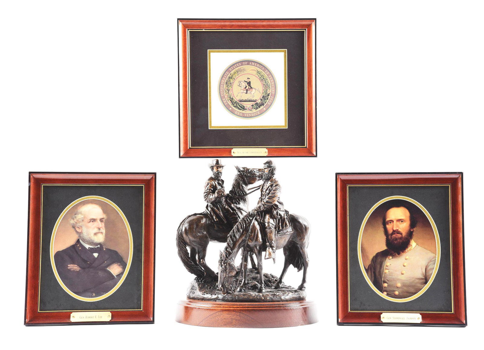 LOT OF 4: THE LAST MEETING SCULPTURE BY RON TUNISON,: Lot consists of A) Ron Tunison sculpture titled " The Last Meeting". Resin sculpture commissioned by the American Print Gallery of Gettysburg for the Virginia Military Institute measuring approximatel