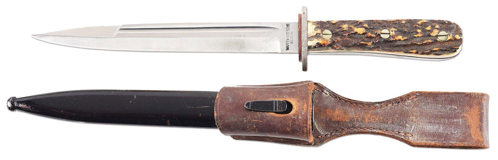 THIRD REICH LUFTWAFFE FORESTRY DRESS BAYONET: Luftwaffe Forestry Service dress bayonet with a "WAFFEN-LOESCHE, BERLIN" and "Ch.A.W." marked blade with excellent plus cross graining, very light runner/ scattered marks, and very light freckling. St
