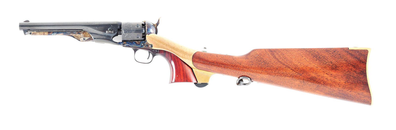 (A) CASED COLT 1861 NAVY MINIATURE WITH SHOULDER STOCK.: Colt "Presidential Edition" for the "United States Historical Society". Miniature Model 1861 Navy revolver with detachable shoulder stock. Revolver is blue with case hardened frame, hammer, and loadin