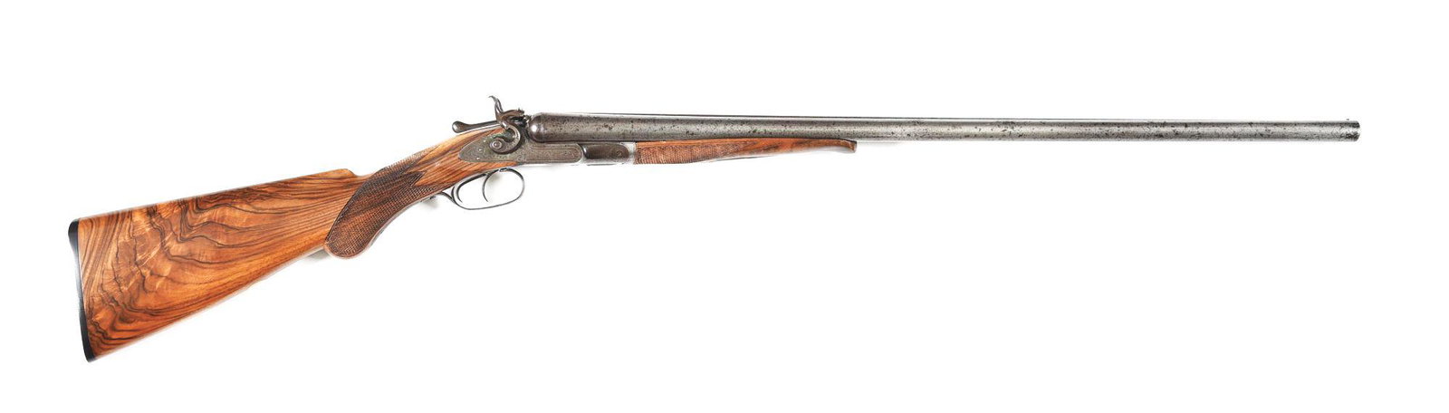 (A) COLT MODEL 1878 SIDE BY SIDE SHOTGUN.: Colt Model 1878 hammer side by side shotgun made by Colt Firearms Hartford, Connecticut in 1880. Damascus steel barrels with smooth rib marked with "COLT"S PT. F.A. MFG. CO HARTFORD CT USA" with brass