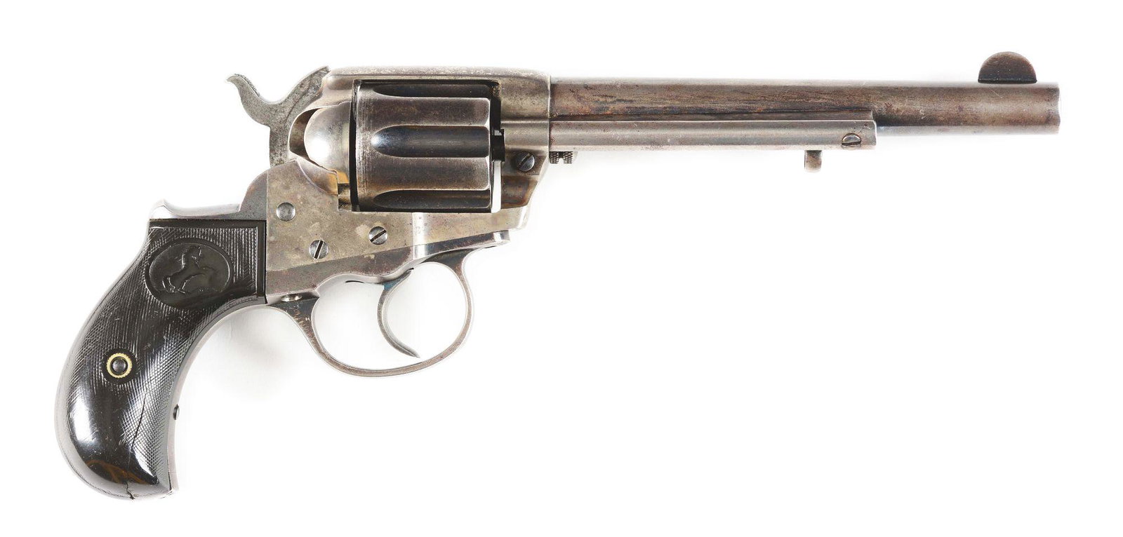 (C) COLT 1877 LIGHTNING DOUBLE ACTION REVOLVER.: Colt 1877 lightning double action revolver. Made 1903. Round steel barrel with "COLT'S PT F. A. MFG Co./HARTFORD. CT. U.S.A." on the top, and "COLT. D.A. 41" on the left side. Standard patent dates on