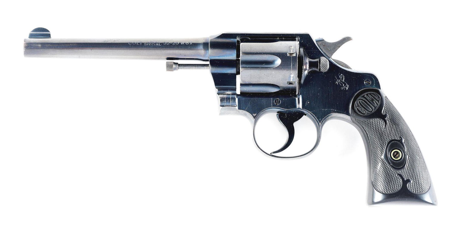 (C) HIGH CONDITION COLT ARMY SPECIAL DOUBLE ACTION: Manufactured in 1924, this Colt Army Special revolver features all blue finish and is mounted with a proper set of 2 piece Colt checkered hard rubber grips, hand scratched "478237" on the interior of 