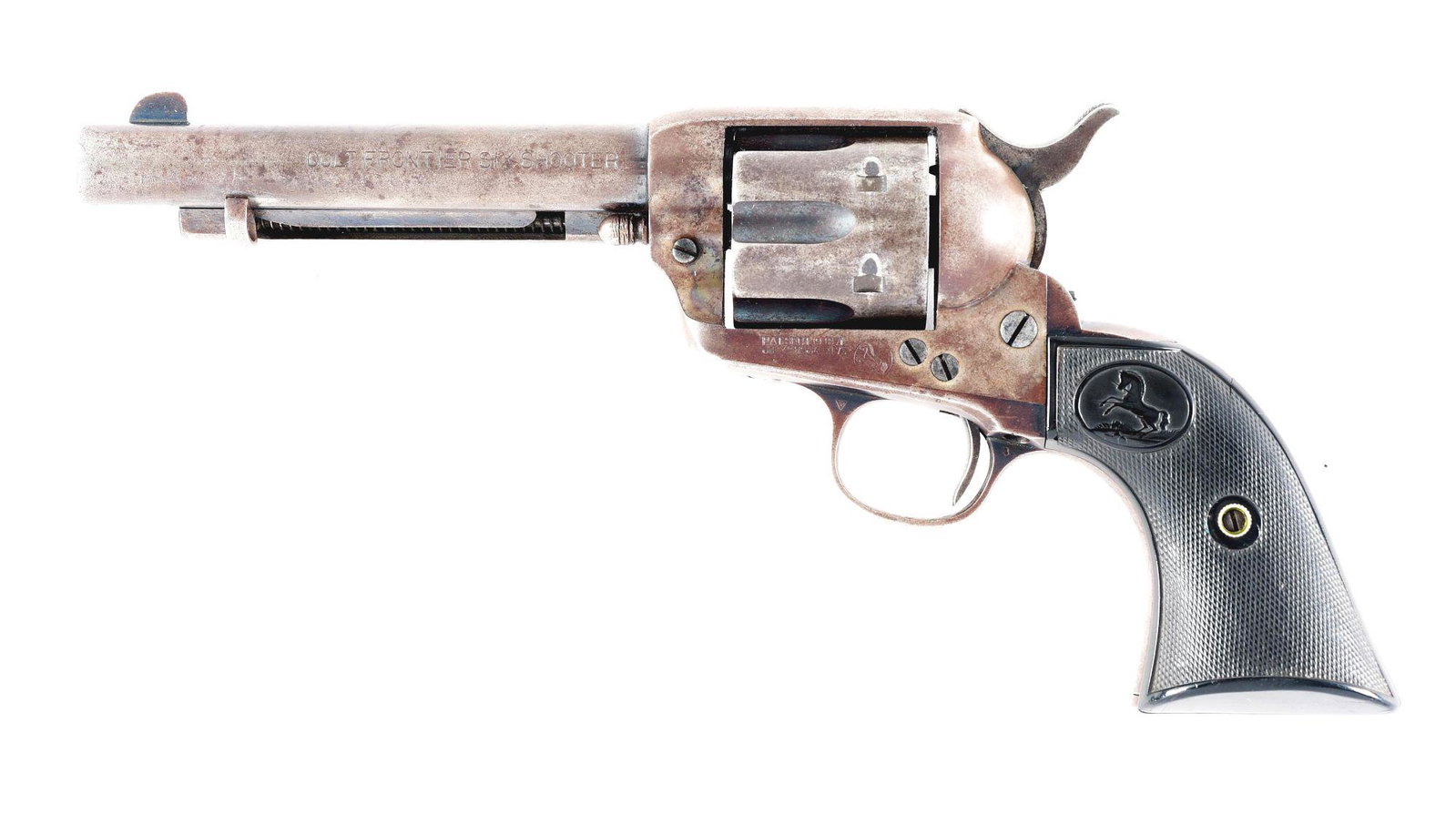 (C) ARIZONA COPPER QUEEN MINING CO. SHIPPED COLT: 1907 vintage Colt Frontier Six Shooter single action revolver, serial number 295574. 5 - 1/2" round barrel chambered in .44-40 Winchester Center Fire with standard SAA front sight and notched rear. Si