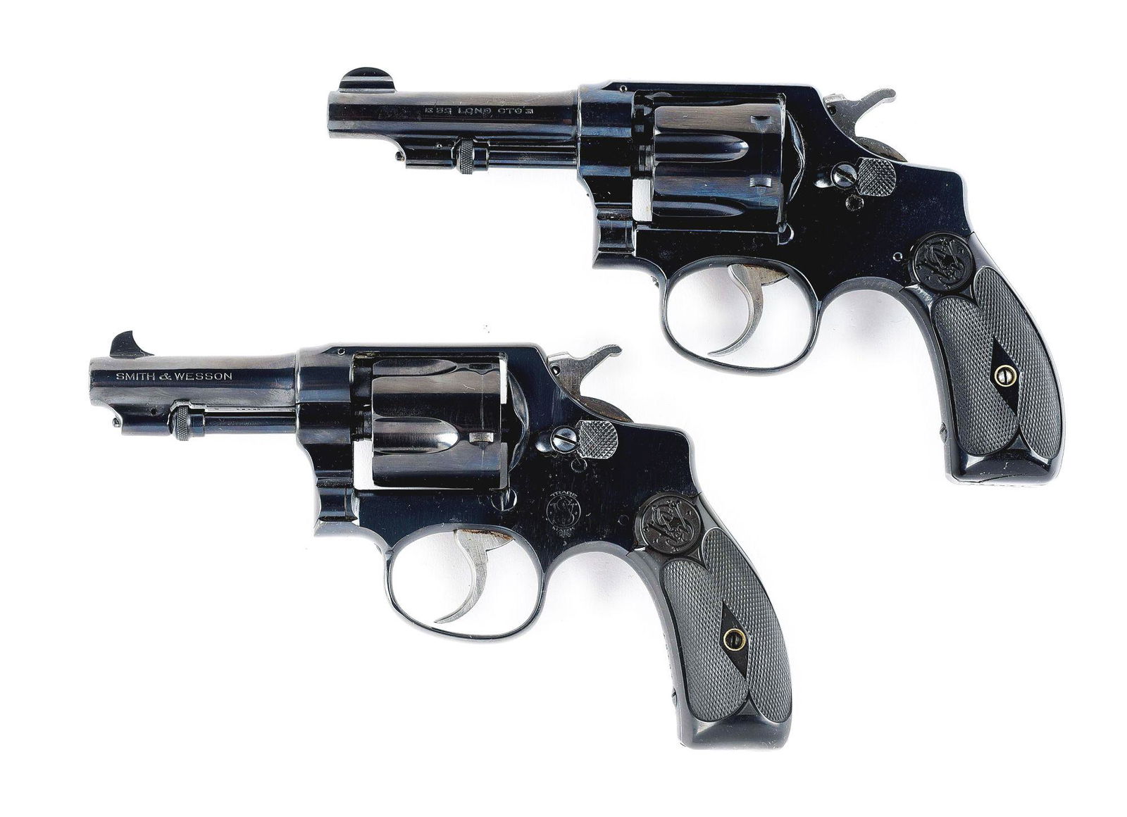 (C) LOT OF 2: SMITH & WESSON REVOLVERS.: Lot consists of: (A) Smith & Wesson 2nd Model Hand Ejector made from 1910-1917. Blued pinned barrel with integral blade front sight marked "32 Long CTG" on left side. Marked on top with 3-line address