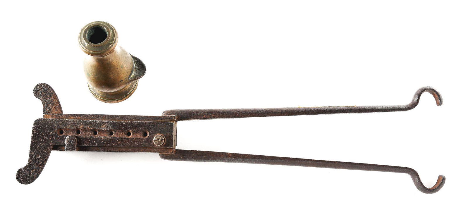 LOT OF 2: SIGNAL CANNON AND GANG MODEL.: Lot consists of: (A) Small unmarked brass cannon shaped signal cannon. Solid brass construction with flared ignition port and flat base. Usually used to signal ships. CONDITION: Shootable with no crac