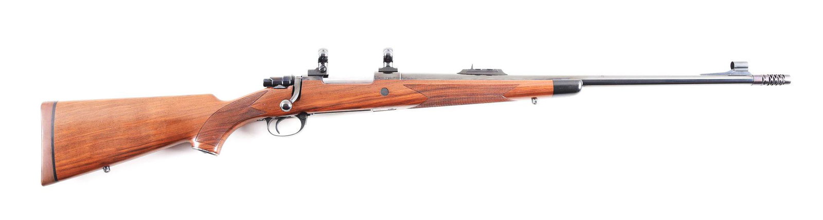 (M) INTERARMS MARK X BOLT ACTION RIFLE.: Interarms "Mark X" Mauser style bolt action rifle made by Zastava Arms in Yugoslavia and imported by Interarms of Alexandria, Virginia from the late 1990's. Blued round tapered barrel with screwed on 