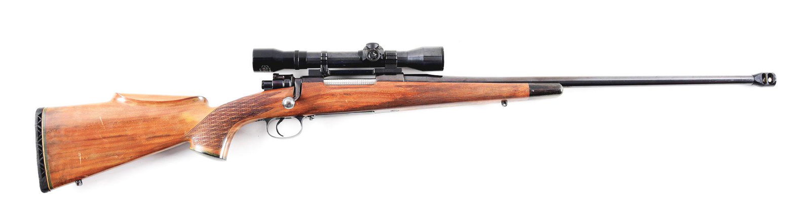 (M) SATURN GUN WORKS BOLT ACTION RIFLE MONOGRAMMED TO: This fine Mauser style bolt action rifle once belonged to the famous Urologist and Doctor at the Nuremberg Trials, John K. Lattimer. Gun was custom built in Sparks, Nevada by Arnold Juenke of Saturn R