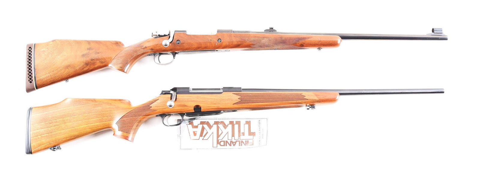 (M) LOT OF 2: BROWNING SAFARI GRADE HI-POWER AND TIKKA: Lot consists of: (A) Browning Safari Grade Hi-Power bolt action rifle. Made 1969 in Belgium. Round, steel barrel with factory hooded front blade sight and flip-up U-notch rear. Polished blued finish o
