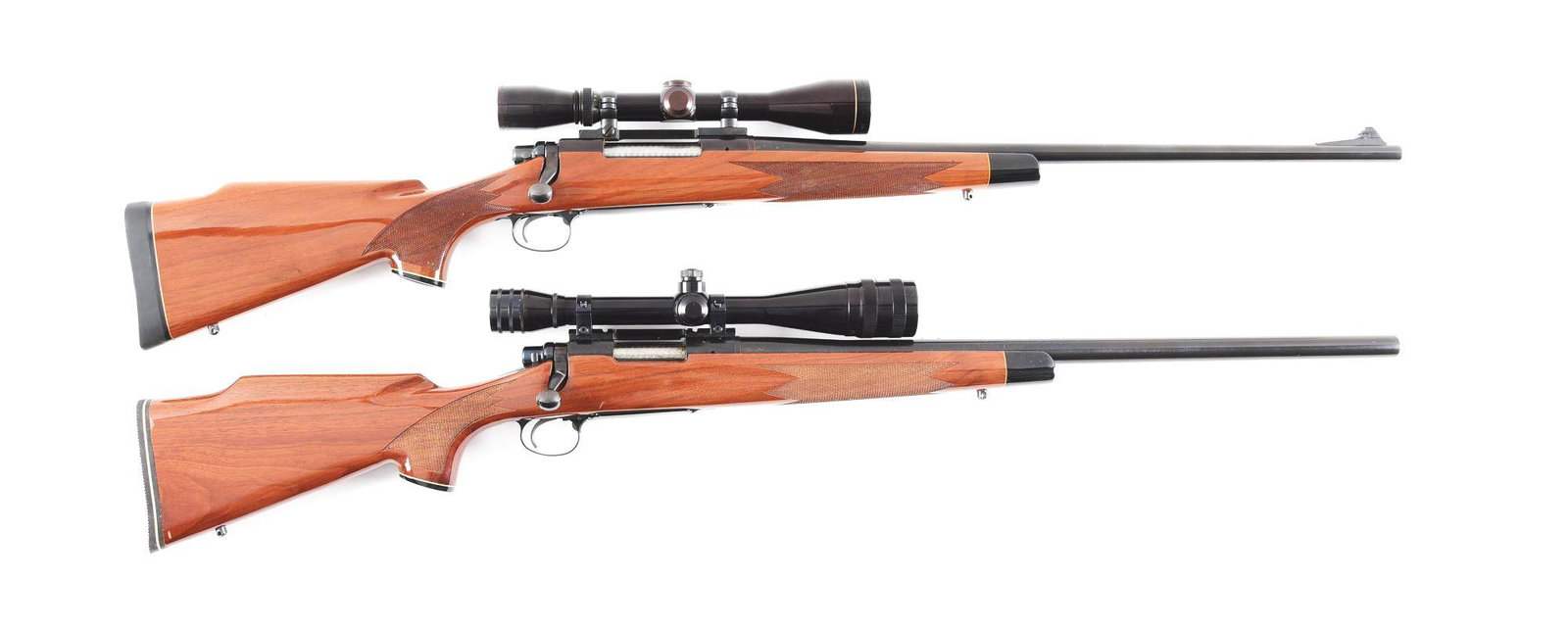 (M) LOT OF 2: REMINGTON 700 BOLT ACTION RIFLES.: Lot consist of: (A) Remington Model 700 bolt action rifle with scope. Made 1973. Round steel barrel blade front sight. Rear iron sight has been removed. Factory blued finish on the barrel and receiver
