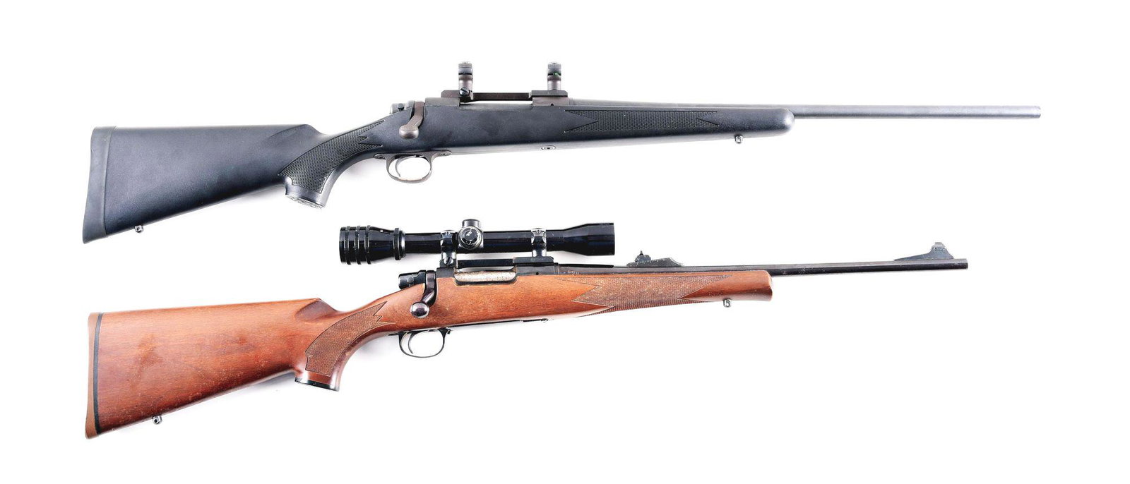 (M) LOT OF 2: REMINGTON 700 AND REMINGTON MODEL 7 BOLT: Lot consists of: (A) Remington Model 700 with 22" round barrel chambered in .270 Winchester with holes drilled and tapped front for front and rear sights. Mounted with single piece scope base with sco