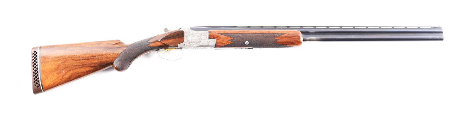 (C) BROWNING SUPERPOSED "POINTER GRADE" OVER UNDER: Browning Superposed "Pointer Grade" over under shotgun made in Belgium for Browning Arms Company in 1963. Blued fixed choke ventilated rib barrels choked improved cylinder and modified with brass bead