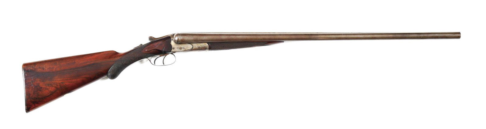 (C) CHARLES DALY SIDE BY SIDE SHOTGUN.: Prussian made side by side shotgun made by Linder in Prussia, Germany and imported as "Charles Daly' circa the early 20th Century. Damascus steel barrels with matted rib marked "Charles Daly Fine Dama