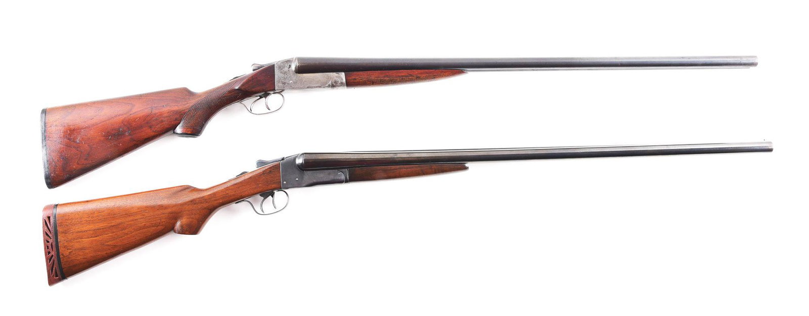 (C) LOT OF 2: ITHACA AND LEFEVER NITRO SPECIAL SIDE BY: Lot consists of: (A) Ithaca "Field" Grade Flues Model side by side double made by the Ithaca Gun Company, Ithaca, New York in 1917. "Smokeless Powder Steel" barrels with matted rib and bead front sigh