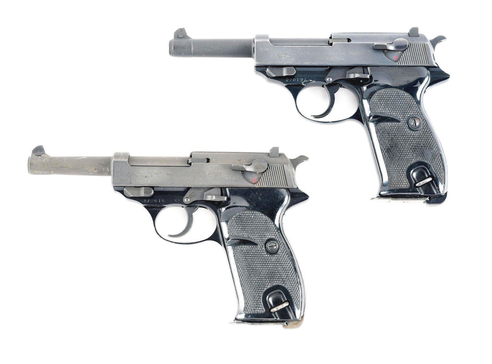 (C) LOT OF 2: 2 WALTHER P38 SEMI-AUTOMATIC PISTOLS.: Lot consist of: (A) Walther P.38 semi automatic pistol. Post-War manufacture with a "6/58" date on the right side of the slide. German military proofs on the frame and slide. Import marked on the fram