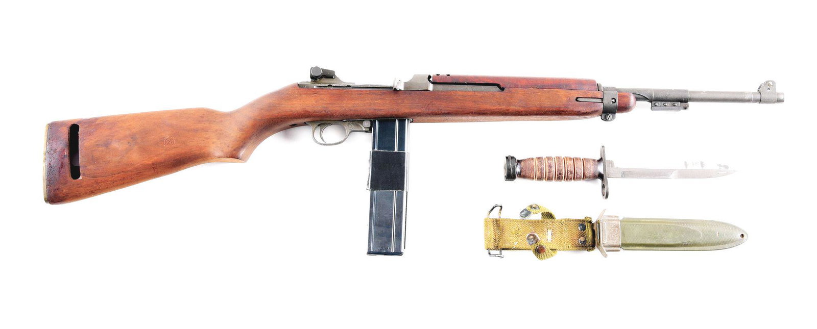 (C) SCARCE UNDERWOOD/WINCHESTER LINE OUT M1 CARBINE: Underwood/Winchester "Line Out" M1 carbine semi automatic rifle with box. Made 1944 by Underwood before being shipped to Winchester and having "UNDERWOOD" logo lined out and a Winchester serial number
