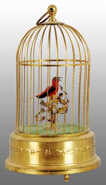 Tin Bird in Cage Music Box Wind-Up Toy.