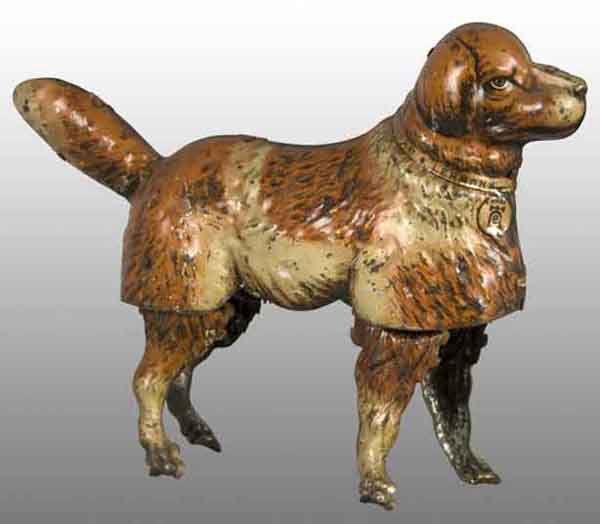 Tin Lehmann Tyras Dog Wind-Up Toy.: Description German. Working. Marked "Made in Germany" on collar with Lehmann mark. When wound, legs move back and forth. Moderate overall scratching and wear. Condition (Very Good). Size 7" L.