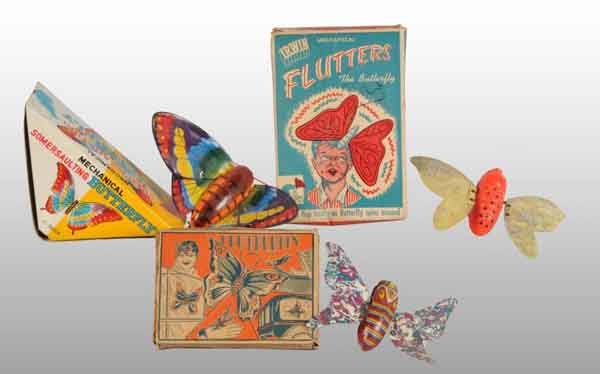 Lot of 5: Butterfly Wind-Up Toys.: Description American. Working. Includes three Marx toys, two with celluloid wings and one all metal, and two all-plastic Irwin butterflies. Includes original boxes. Not all pictured. Condition (Excell