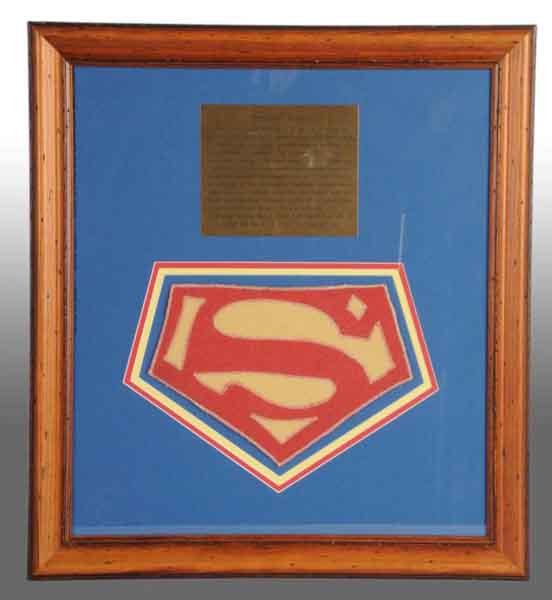 Framed George Reeves Superman Emblem.: Description Worn by George Reeves in the 1950s TV series The Adventures of Superman. Includes a letter of authentication from The Super Museum in Metropolis, Illinois. All original and beautiful item.