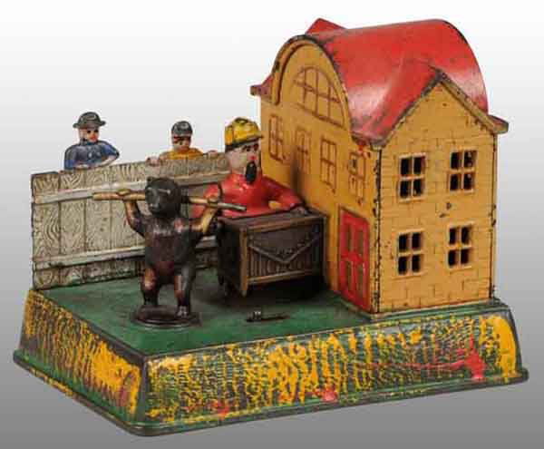 Cast Iron Organ Grinder with Bear Mechanical Bank: Description Manufactured by Kyser & Rex Company. Working. Beautiful highlights on base. Condition Not working.(Excellent).