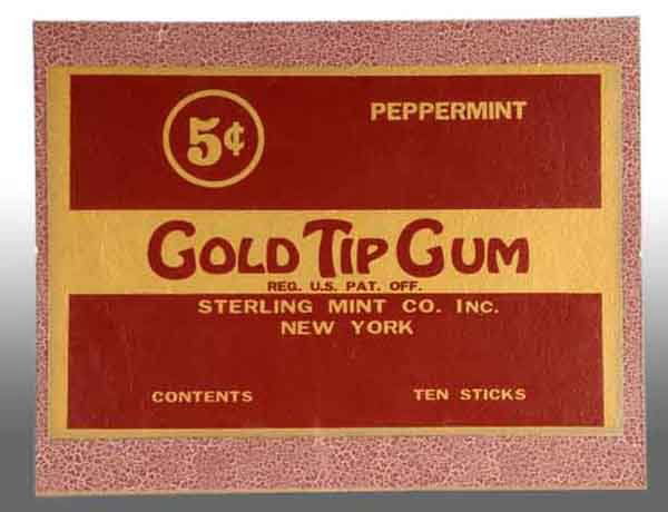 Gold Tip 5-Cents Gum Sign for Peppermint.: Description Circa 1930s. Condition (Excellent). Size 17" x 11".