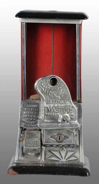 Porcelain Master Gum Vending Nickel Gooseneck: Description Some chipping to lid and base. Mechanism is frozen and does not work. Does not include glass panels. Key and wall bracket are included. Condition (Good - Very Good). Size 16 - 1/2" T.