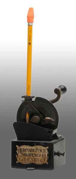 Mechanical Pencil Sharpener.: Description Manufactured by Automatic Pencil Sharpener Company in New York dated 1906. All original including metal drawer. Condition (Excellent). Size 5" T.