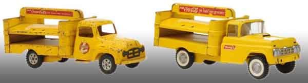 Lot of 2: Assorted Coca-Cola Buddy L Truck Toys.: Description 1950s to 1960s. Heavy wear on the 1950s version with less wear on the 1960s version. Condition (5.5 - 7.0, Good - Very Good). Size Both: 14 - 1/2" L.