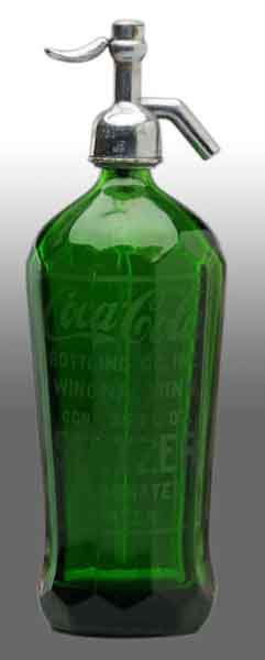 Early Coca-Cola Green Fluted Seltzer Bottle.: Description Acid-etched with only tiny nicks and wear. Condition (8.5 - 9.0, Near Mint). Size 15 - 1/2".