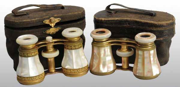 Lot of 2: Mother of Pearl Opera Glasses.: Description French. Both include their original leather cases and work well with no damage. Condition (Excellent). Size Both: 3" x 2 - 1/4".