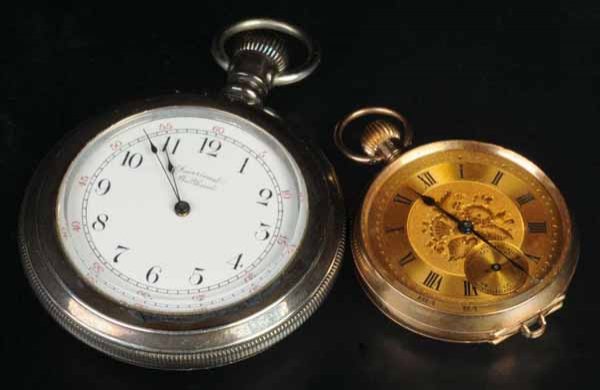Lot of 2: Antique Jewelry Pocket Watches.: Description Working. Includes one silver Waltham men's watch and one Swiss 9K gold women's watch with open face. Condition (Excellent).