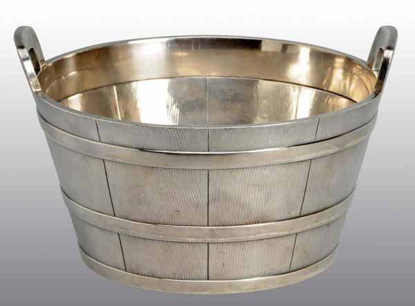 Silver Tiffany & Company Ice Bucket.: Description Circa 1850. By John Chandler Moore. In the form of a low starved barrel with wood grained staves and three plain horizontal hoops and the sides with wood grained handles. Marked underneath