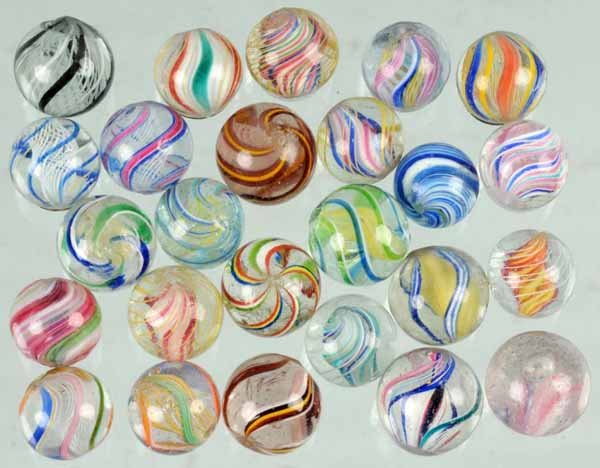 Lot of 25: Hand-Made Marbles.: Condition (Very Good). Size Largest: 9/16" Dia.