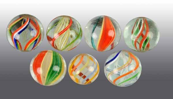 Lot of 7: Hand-Made Marbles.: Condition (9.6+). Size Largest: 11/16" Dia.