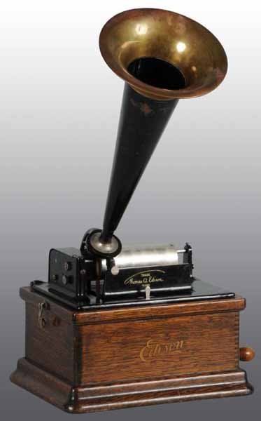 Edison Cylinder Fireside Model A - K-Reproducer.: Description Includes black wooden bell horn. Working. Condition (Fair). Size Bell horn: 14".