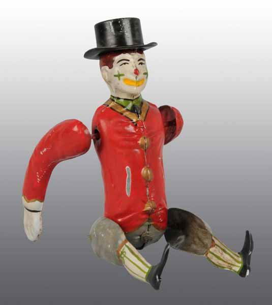 Tin Hand-Painted Clown Wind-Up Toy.: Description German. Unusual toy. Winds up by revolving arms over head. Condition (Restored). Size 7" L.