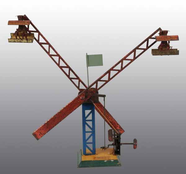 Tin Amusement Park-Type Wind-Up Toy.: Description German. Working. Marked "Moko Made in Germany" on base. Base is hand-painted while the rest of the toy is japanned and the passengers in the gondola cars are made of lead. Extremely unusua