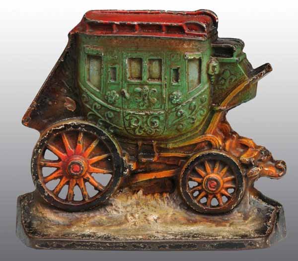 Cast Iron Stagecoach Doorstop.: Description Made by Creations Co. Signed and dated "Copyright, 1930, C.Co". Condition (Excellent). Size 7 - 3/8" x 8 - 1/2".