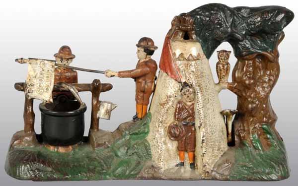 Cast Iron Boy Scout Camp Mechanical Bank.: Description Manufactured by J. & E. Stevens and Company. Working. All original. Condition (Excellent Plus).
